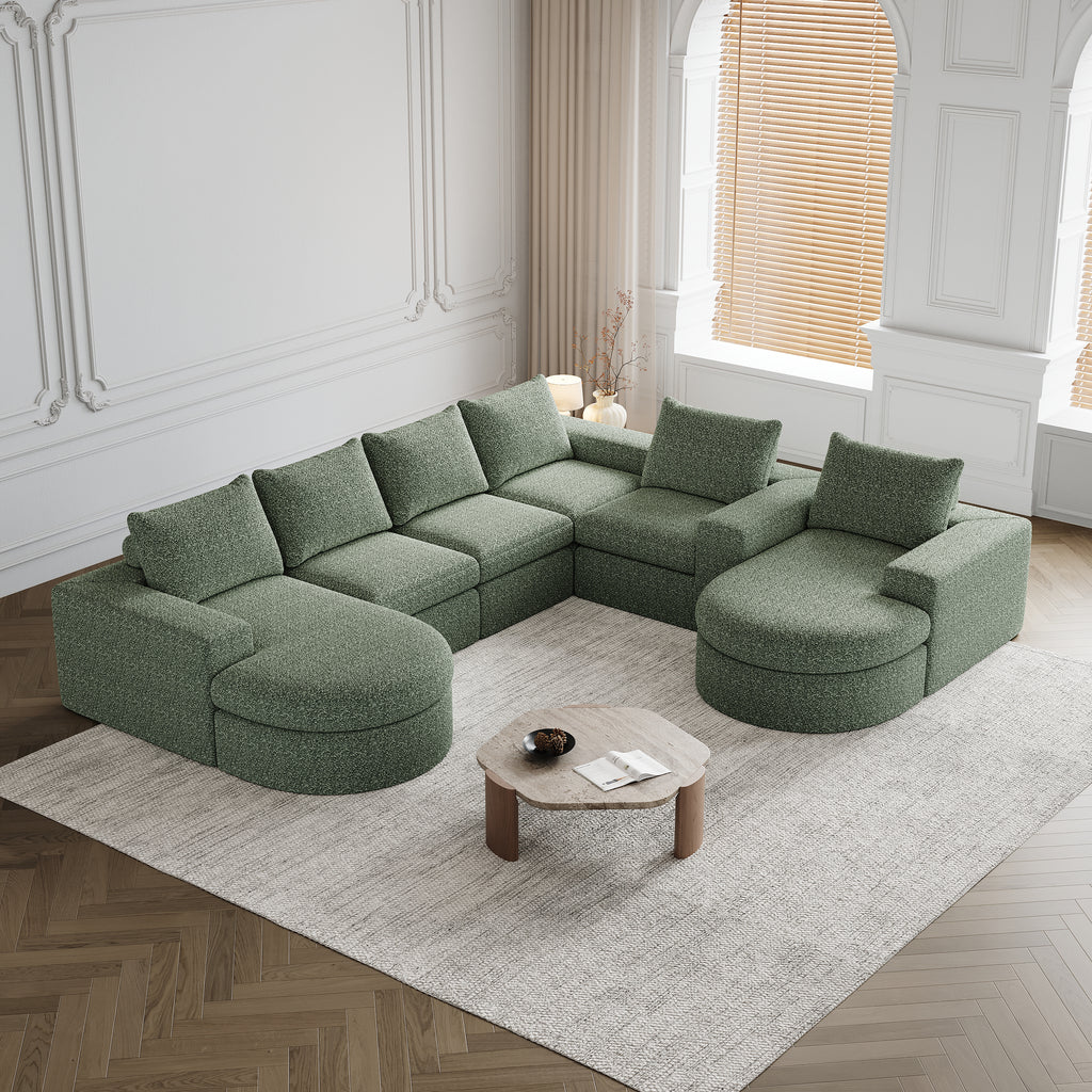Chenille Cloud Curved Sectional Sofa with Chaise, L-Shaped Modern Upholstered Sectional Sofa with Six modules , Chenille Sectional Sofa for Living Room and Bedroom, No Assembly Required
