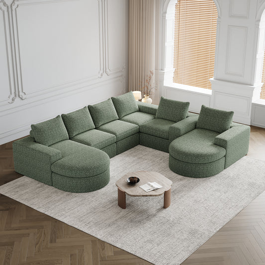 Chenille Cloud Curved Sectional Sofa with Chaise, L-Shaped Modern Upholstered Sectional Sofa with Six modules , Chenille Sectional Sofa for Living Room and Bedroom, No Assembly Required