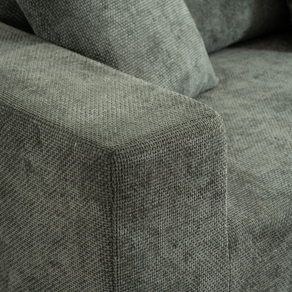 Green Chenille L-Shaped Modular Lounge Chair Sofa.