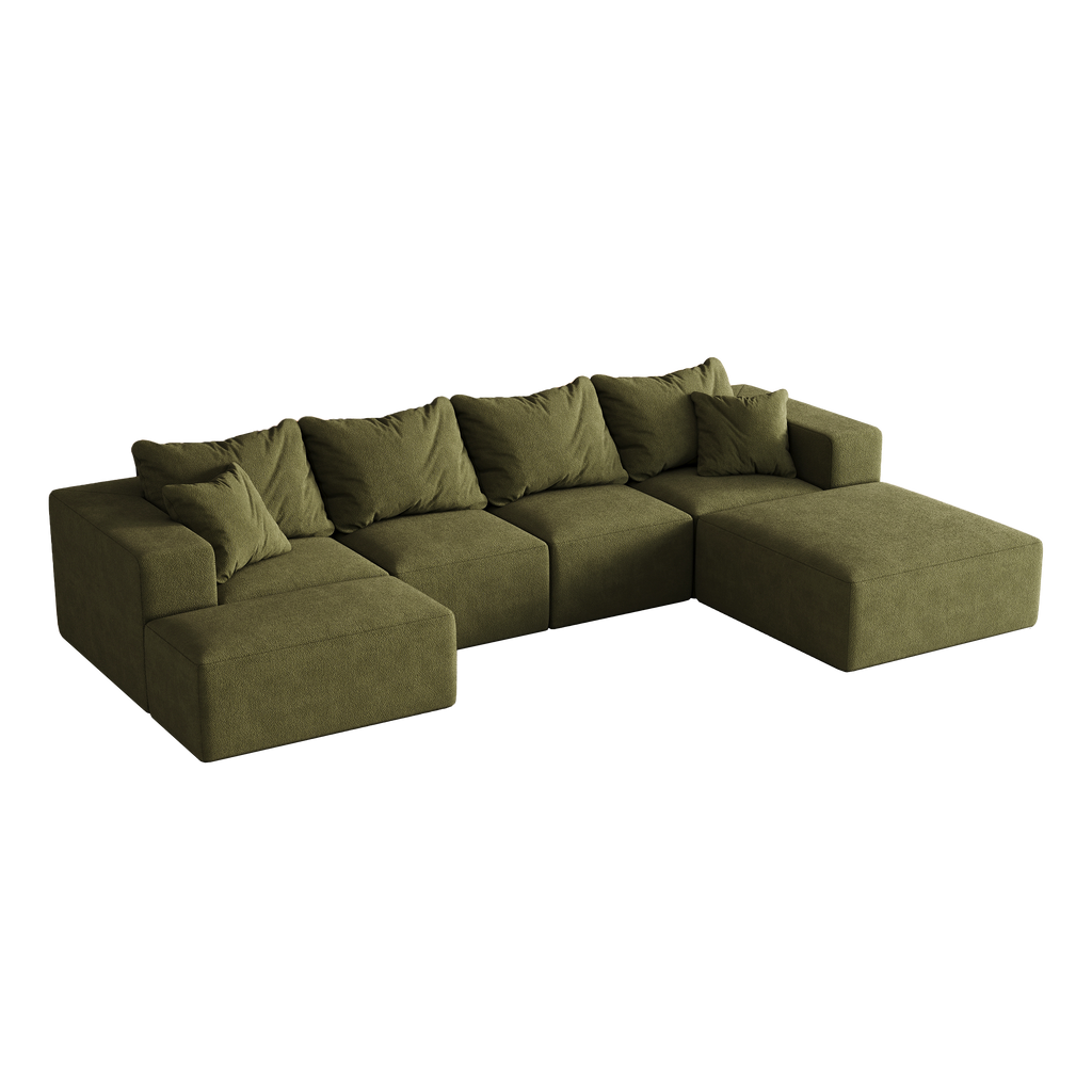 Modern Upholstered Sectional Boneless Couch Set,Modular 132' L Shaped Sectional Living Room Sofa Set With 6 Pillows,Free Combination Sofa Couch for Living Room,Bedroom