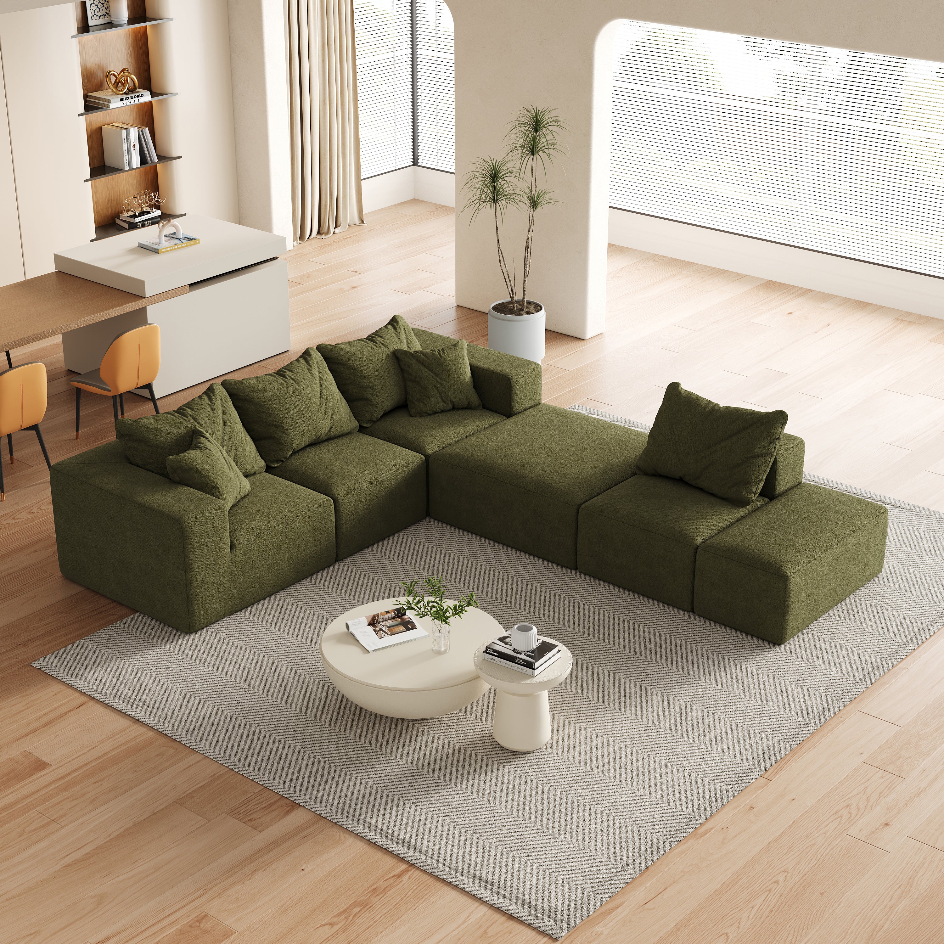 Modern Upholstered Sectional Boneless Couch Set,Modular 132' L Shaped Sectional Living Room Sofa Set With 6 Pillows,Free Combination Sofa Couch for Living Room,Bedroom