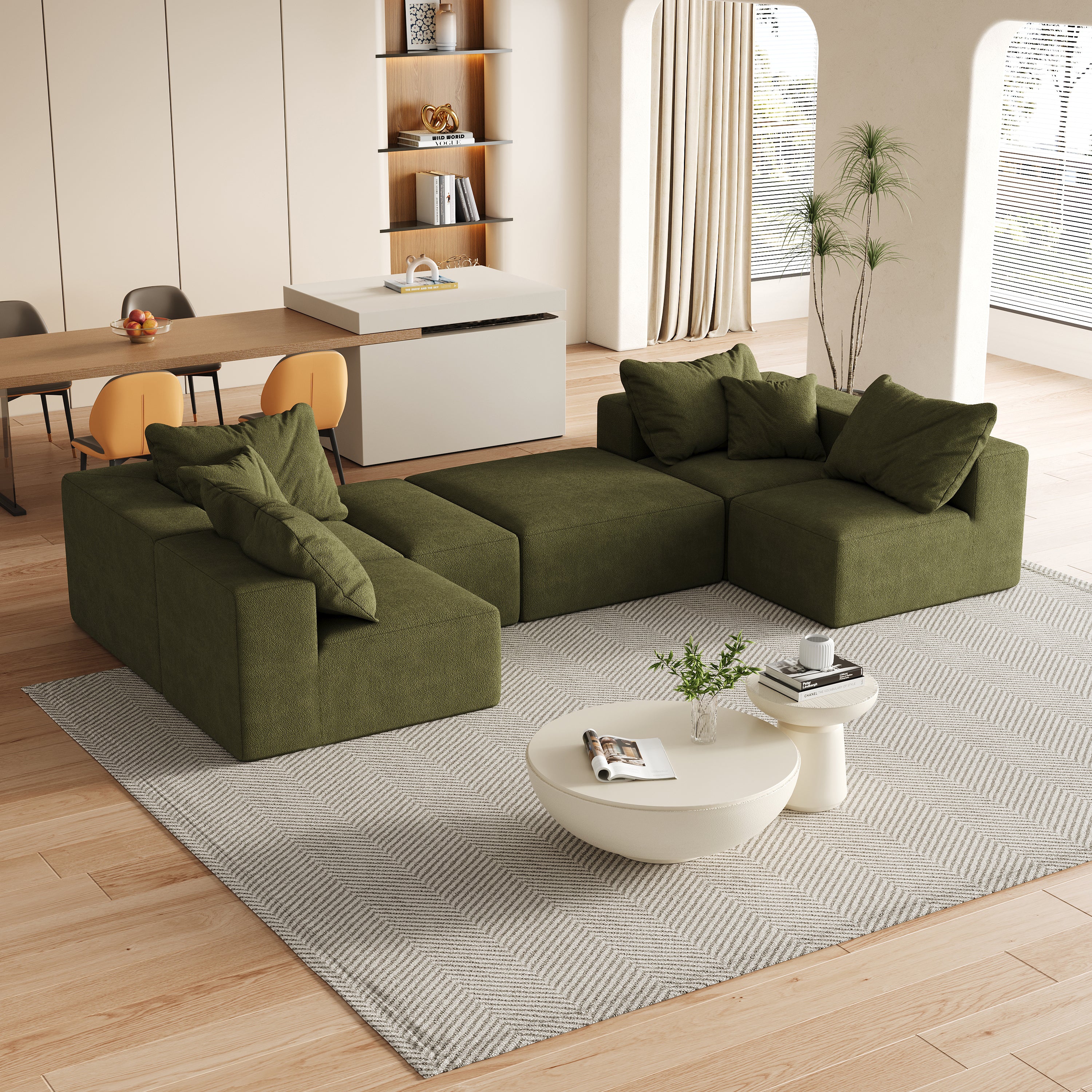 Modern Upholstered Sectional Boneless Couch Set,Modular 132' L Shaped Sectional Living Room Sofa Set With 6 Pillows,Free Combination Sofa Couch for Living Room,Bedroom