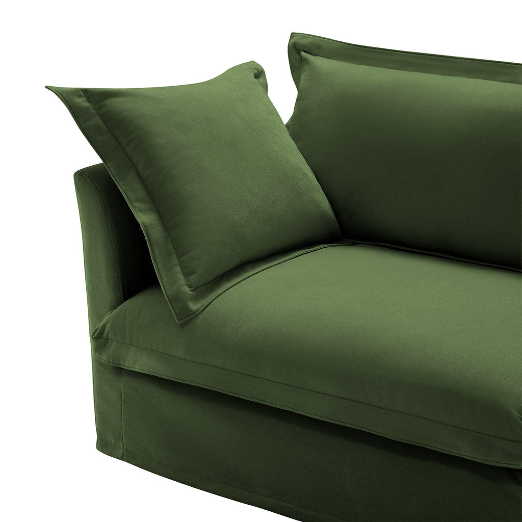 Green Chenille Slipcovered Armchair with Ottoman Set.