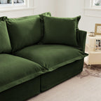 Green Chenille Slipcovered Armchair with Ottoman Set.