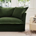 Green Chenille Slipcovered Armchair with Ottoman Set.
