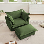 Green Chenille Slipcovered Armchair with Ottoman Set.