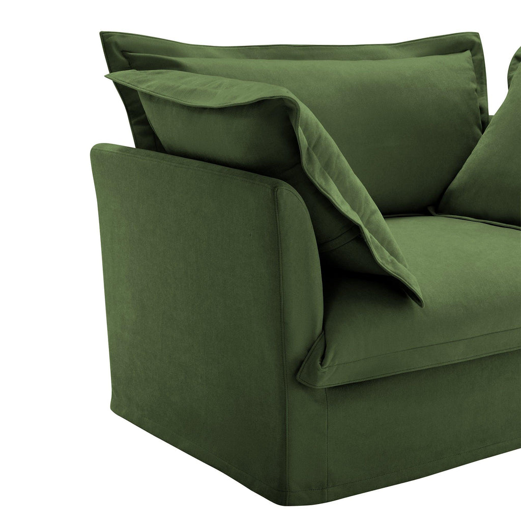 Green Chenille Slipcovered Armchair with Ottoman Set.
