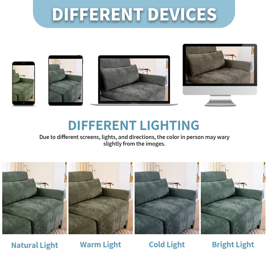 Three - seater sofa with lumbar pillow,Chenille, ergonomic, wooden base,high - resilience sponge, elegant armrests, easy install,suits bedrooms, studies, hotels, apartments,Green