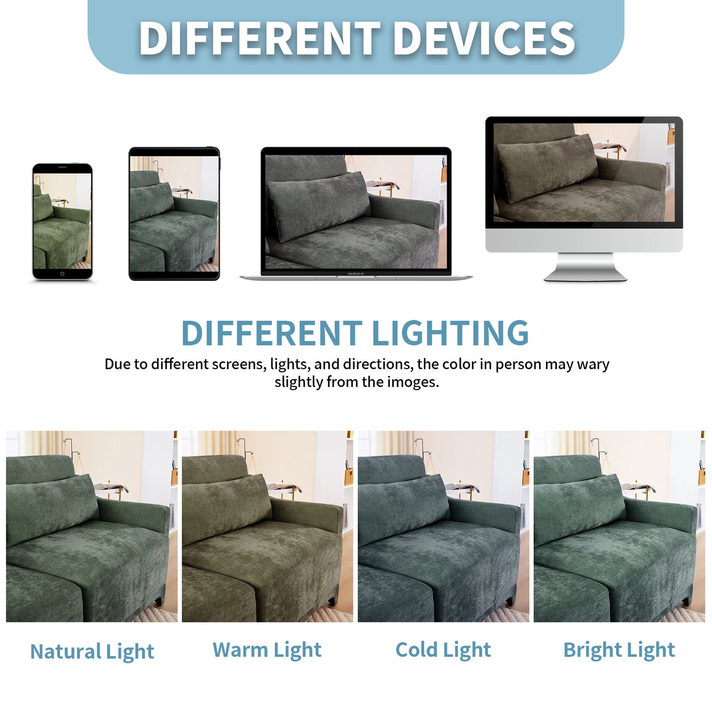 Three - seater sofa with lumbar pillow,Chenille, ergonomic, wooden base,high - resilience sponge, elegant armrests, easy install,suits bedrooms, studies, hotels, apartments,Green