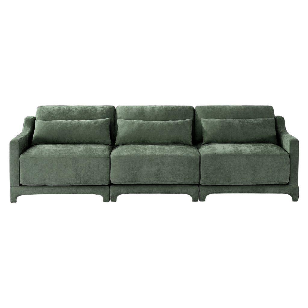 Three - seater sofa with lumbar pillow,Chenille, ergonomic, wooden base,high - resilience sponge, elegant armrests, easy install,suits bedrooms, studies, hotels, apartments,Green