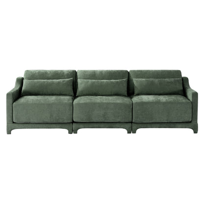 Three - seater sofa with lumbar pillow,Chenille, ergonomic, wooden base,high - resilience sponge, elegant armrests, easy install,suits bedrooms, studies, hotels, apartments,Green