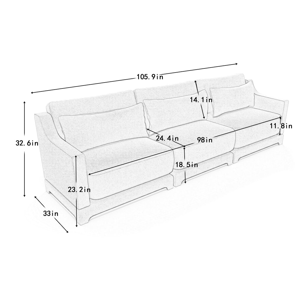 Three - seater sofa with lumbar pillow,Chenille, ergonomic, wooden base,high - resilience sponge, elegant armrests, easy install,suits bedrooms, studies, hotels, apartments,Green