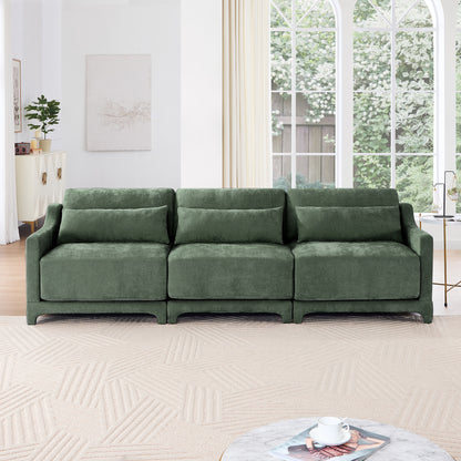 Three - seater sofa with lumbar pillow,Chenille, ergonomic, wooden base,high - resilience sponge, elegant armrests, easy install,suits bedrooms, studies, hotels, apartments,Green