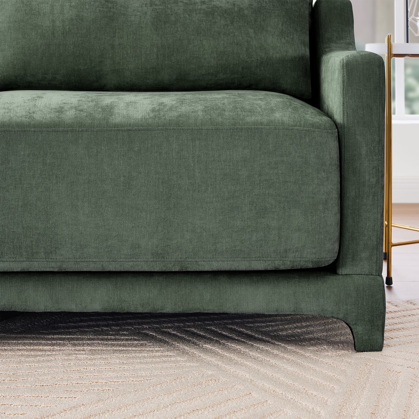 Three - seater sofa with lumbar pillow,Chenille, ergonomic, wooden base,high - resilience sponge, elegant armrests, easy install,suits bedrooms, studies, hotels, apartments,Green