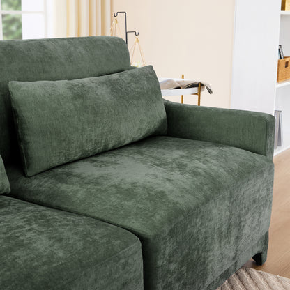Three - seater sofa with lumbar pillow,Chenille, ergonomic, wooden base,high - resilience sponge, elegant armrests, easy install,suits bedrooms, studies, hotels, apartments,Green