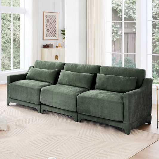 Three - seater sofa with lumbar pillow,Chenille, ergonomic, wooden base,high - resilience sponge, elegant armrests, easy install,suits bedrooms, studies, hotels, apartments,Green