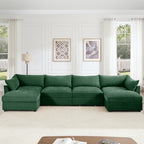 U Shape 4 Seater Deep Seat Sofa Couch with Ottomans,4-Seat Sofa with with 2 Movable Ottomans,, Oversized Modular Sectional Sofa with 6 Seats and Storage Pull out Drawer Under Each Seat,Chenille Green