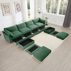 U Shape 4 Seater Deep Seat Sofa Couch with Ottomans,4-Seat Sofa with with 2 Movable Ottomans,, Oversized Modular Sectional Sofa with 6 Seats and Storage Pull out Drawer Under Each Seat,Chenille Green