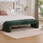 Modern Upholstered Armless Bed Bench with Channel Tufting in Green Chenille, 69.7' Wide