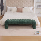 Modern Upholstered Armless Bed Bench with Channel Tufting in Green Chenille, 69.7' Wide