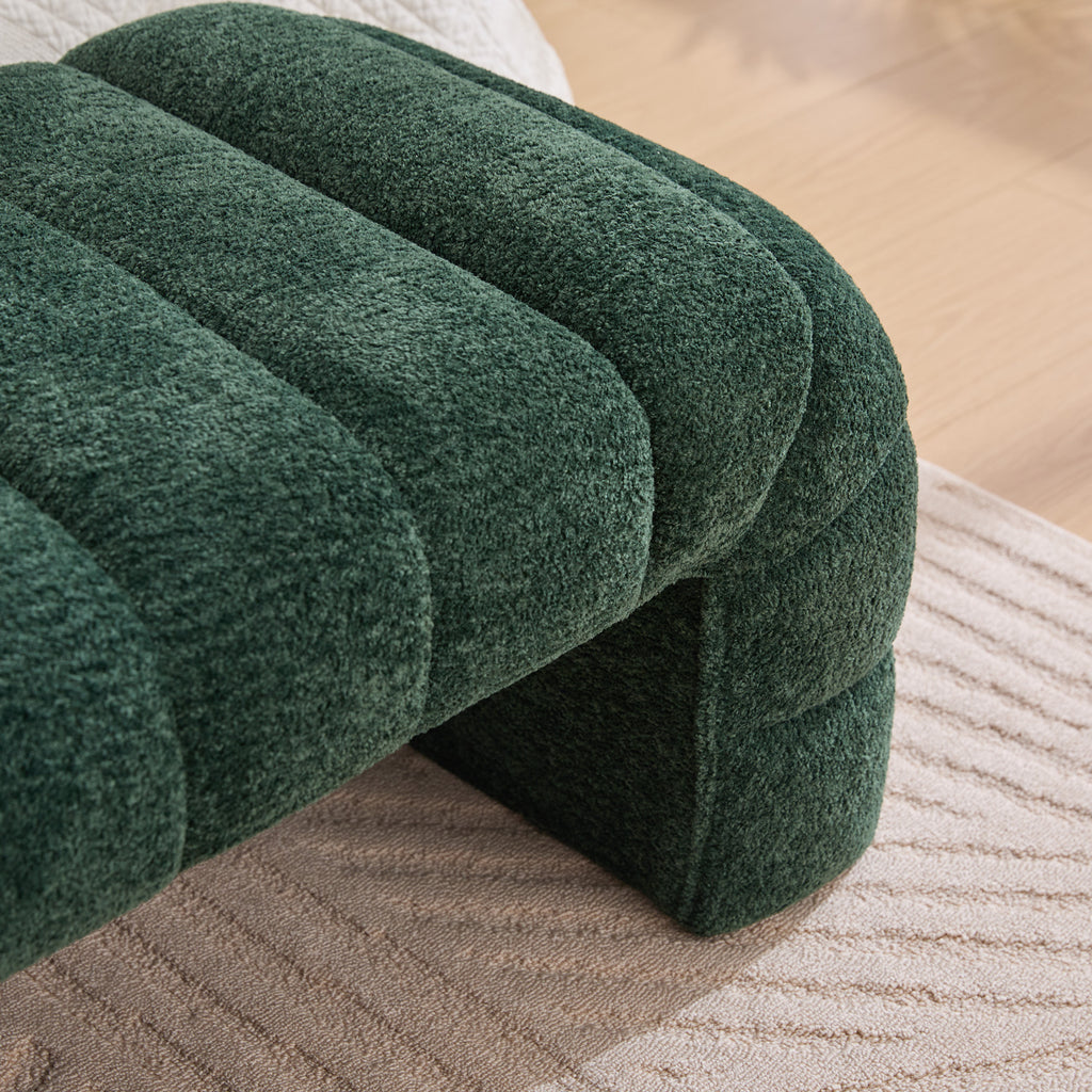 Modern Upholstered Armless Bed Bench with Channel Tufting in Green Chenille, 69.7' Wide