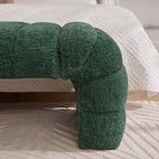 Modern Upholstered Armless Bed Bench with Channel Tufting in Green Chenille, 69.7' Wide