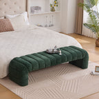 Modern Upholstered Armless Bed Bench with Channel Tufting in Green Chenille, 69.7' Wide