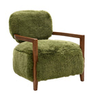 1pc Accent Chair Raked Wooden Arms Tight Back And Seat Short Ultra Soft Faux Fur Contemporary Green Finish Primary Room Furniture Accent Chair