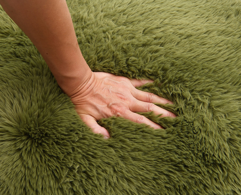 1pc Accent Chair Raked Wooden Arms Tight Back And Seat Short Ultra Soft Faux Fur Contemporary Green Finish Primary Room Furniture Accent Chair