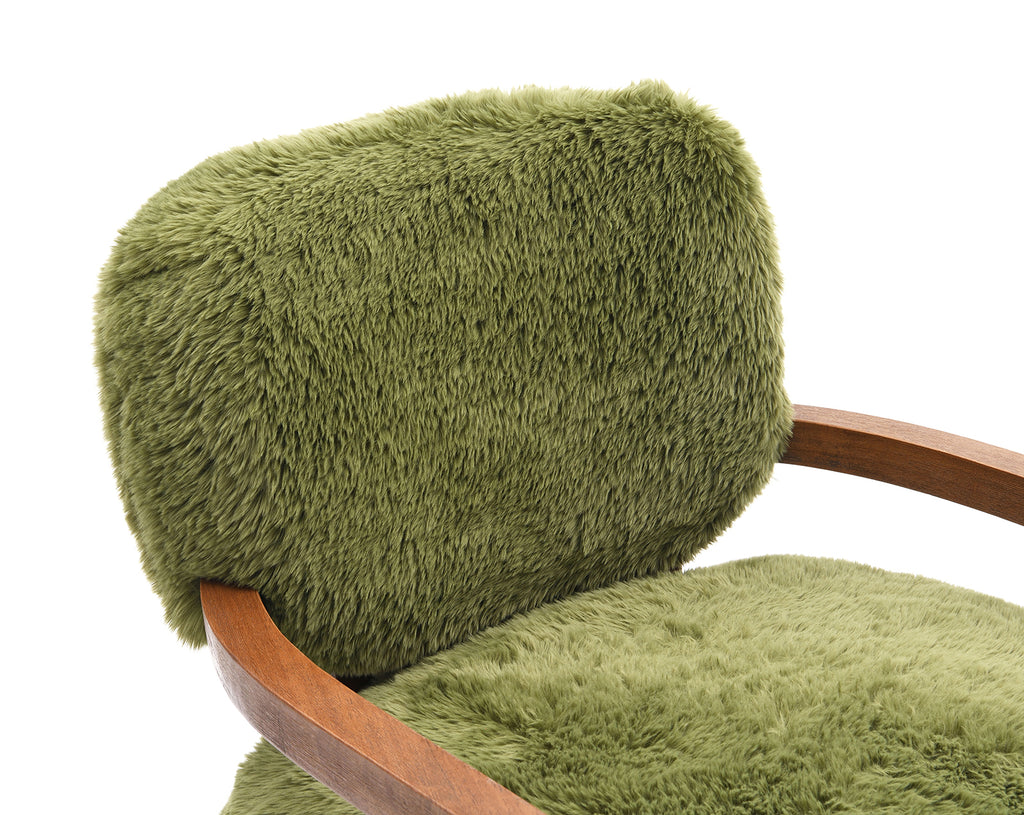 1pc Accent Chair Raked Wooden Arms Tight Back And Seat Short Ultra Soft Faux Fur Contemporary Green Finish Primary Room Furniture Accent Chair