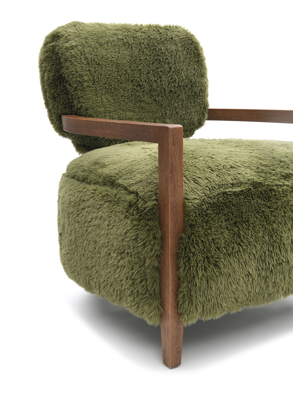 1pc Accent Chair Raked Wooden Arms Tight Back And Seat Short Ultra Soft Faux Fur Contemporary Green Finish Primary Room Furniture Accent Chair