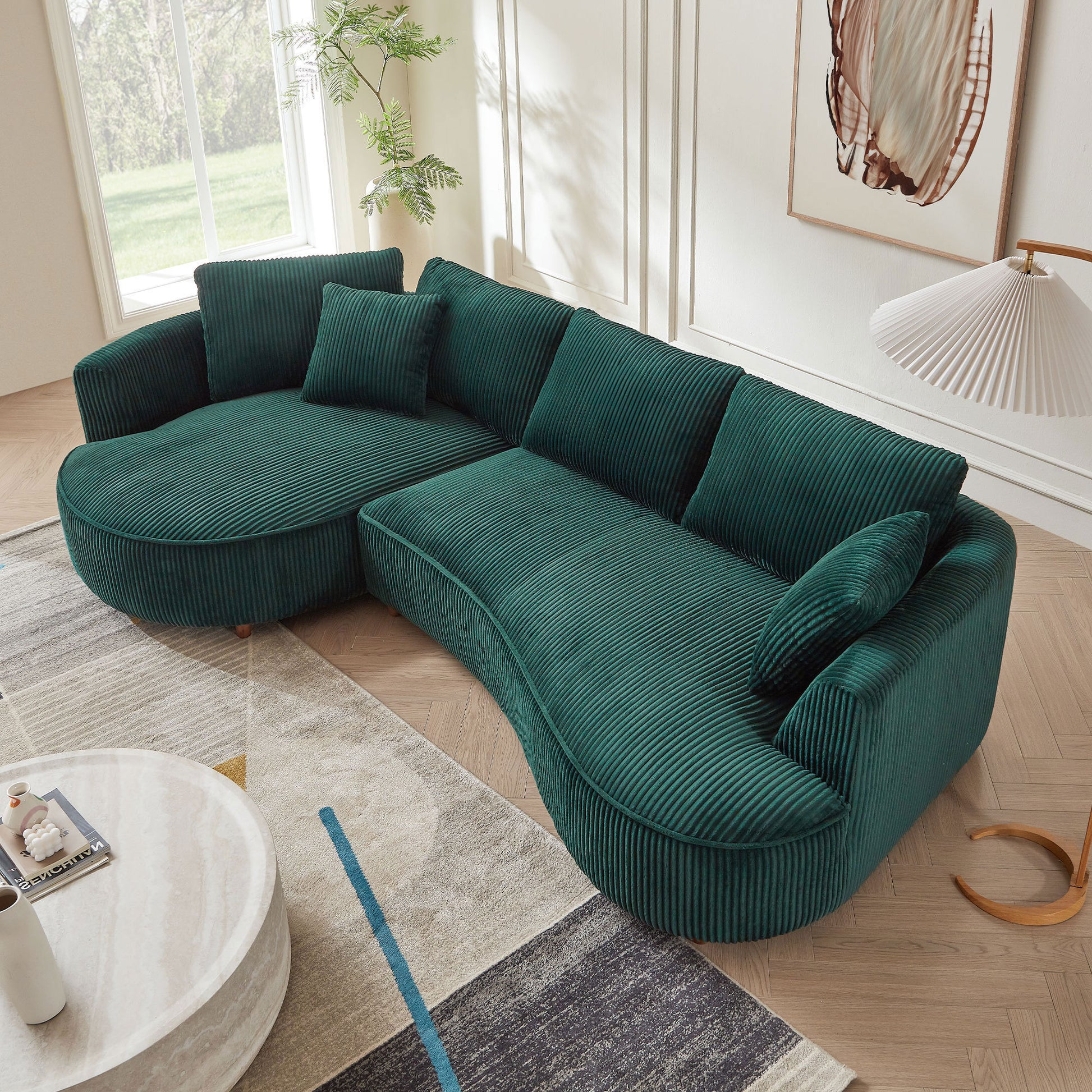 122.04 inch Oversized Sectional Sofa, Modern Couch with Chaise, Comfy Sofa Couch with Left Facing Chaise,Corduroy Sofa Green