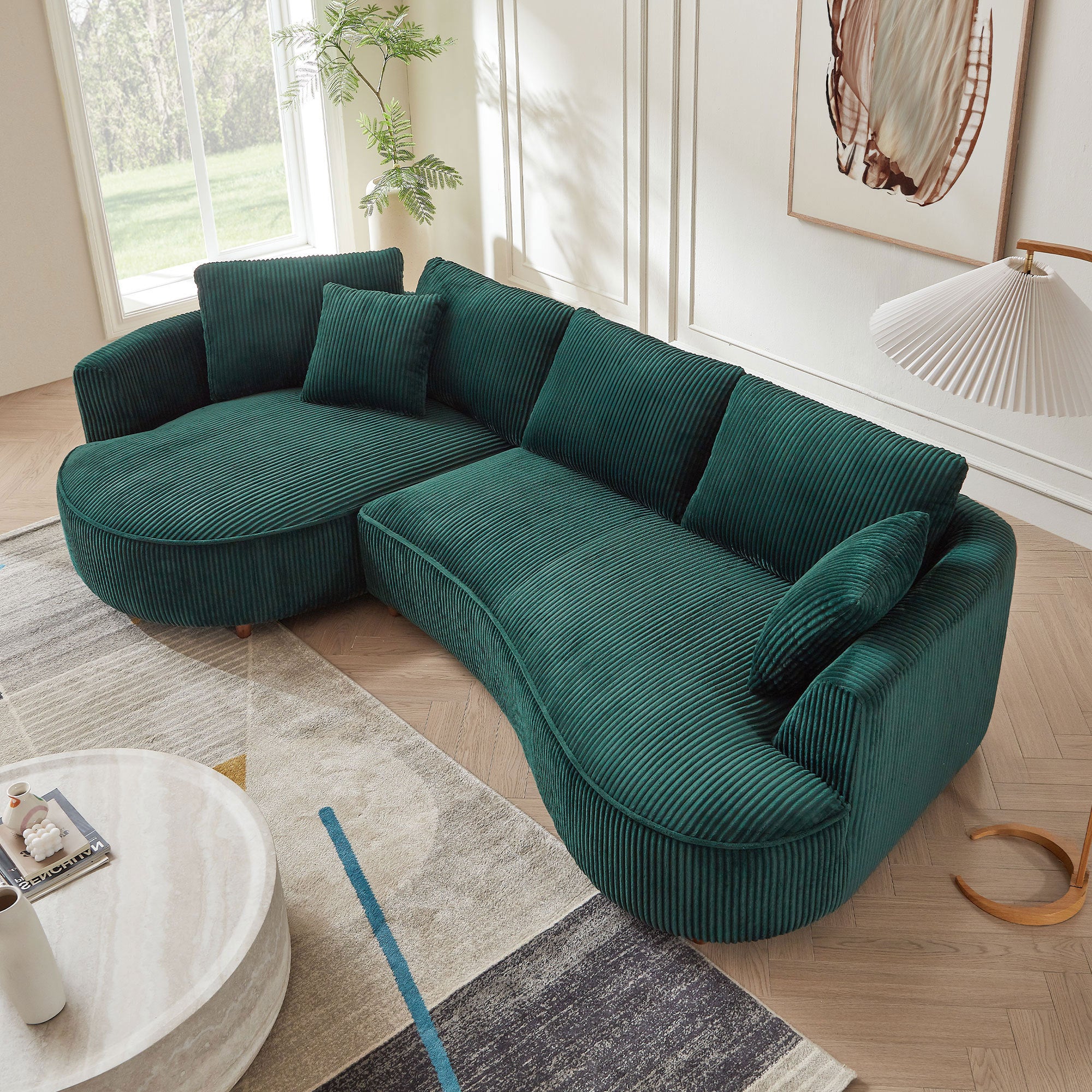 122.04 inch Oversized Sectional Sofa, Modern Couch with Chaise, Comfy Sofa Couch with Left Facing Chaise,Corduroy Sofa Green