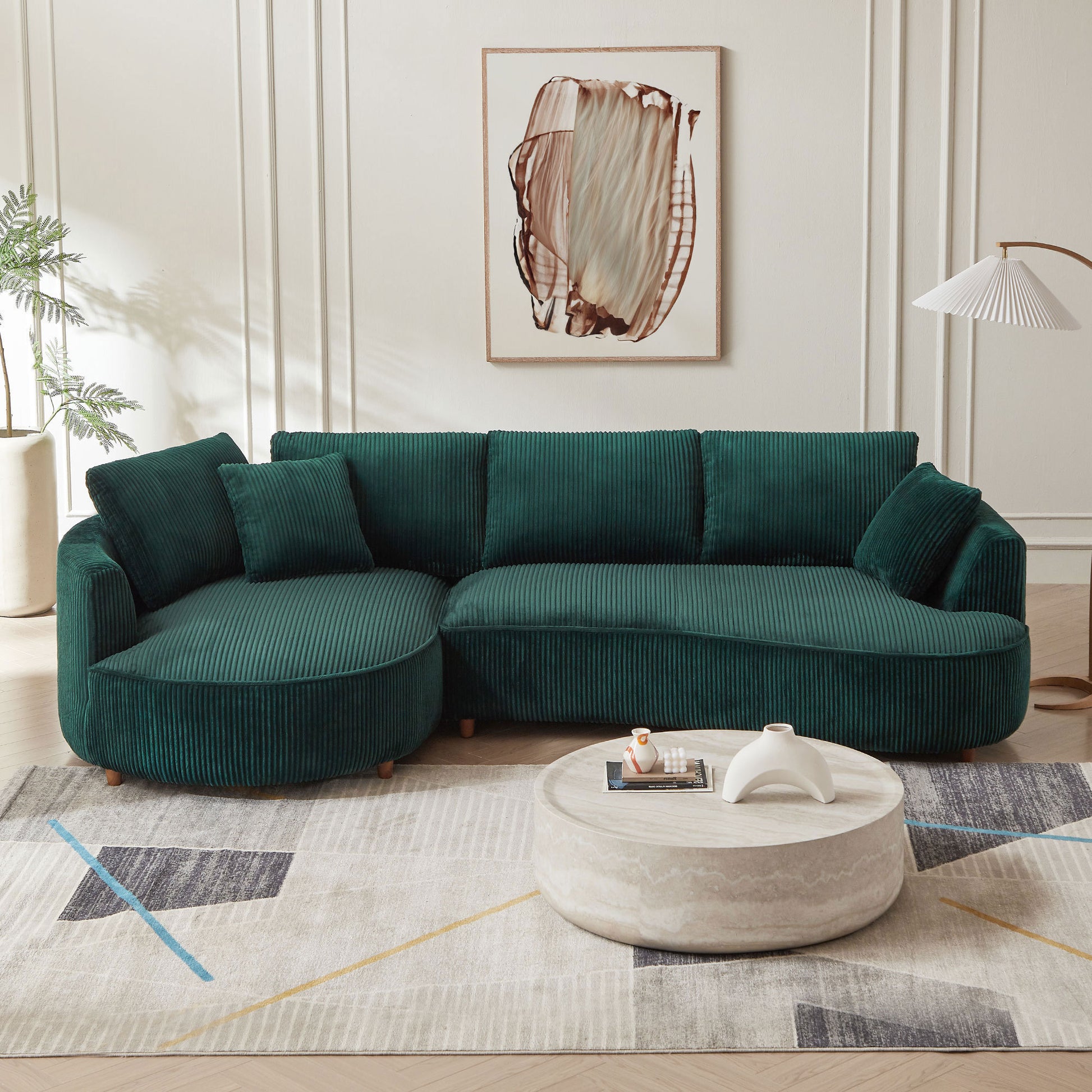 122.04 inch Oversized Sectional Sofa, Modern Couch with Chaise, Comfy Sofa Couch with Left Facing Chaise,Corduroy Sofa Green