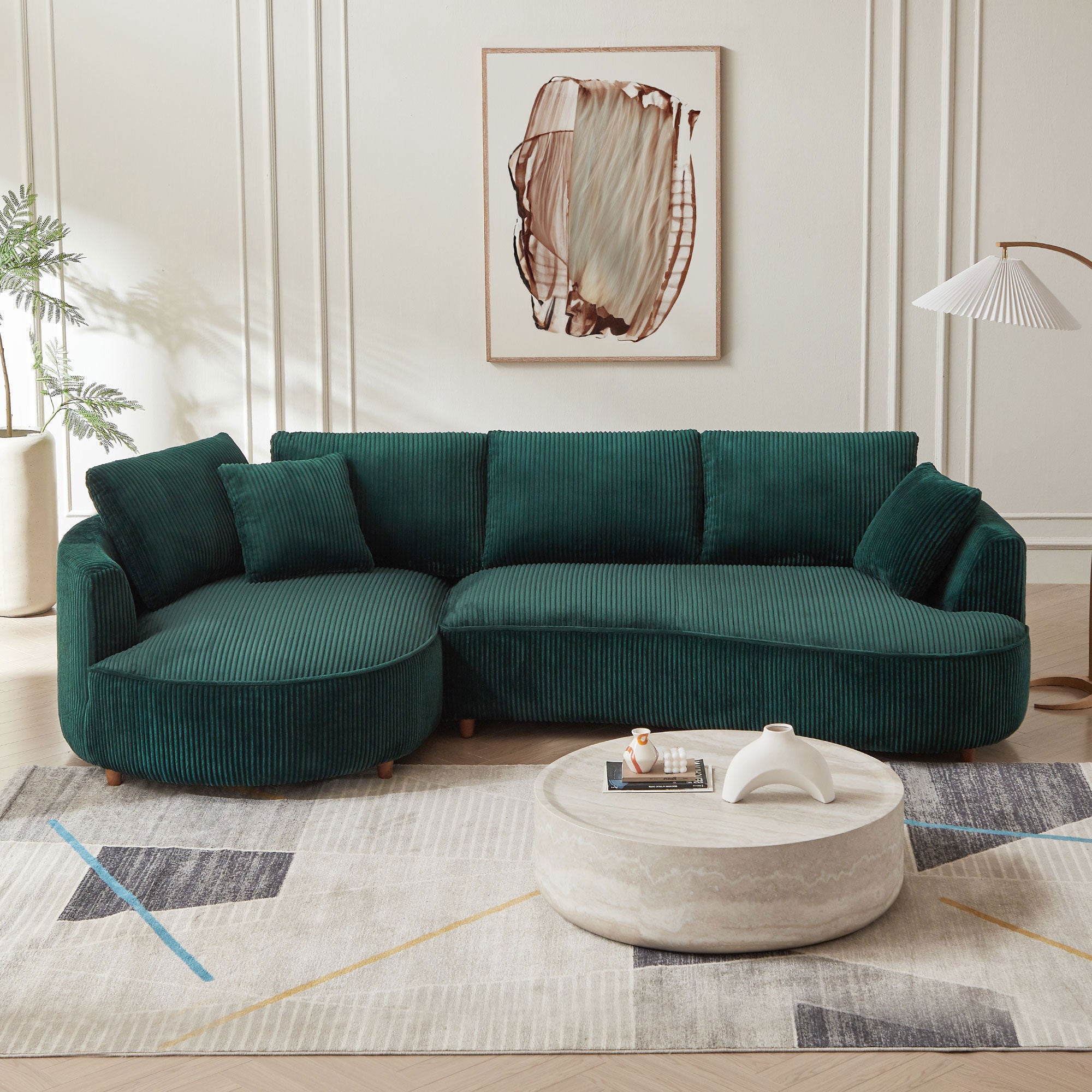 122.04 inch Oversized Sectional Sofa, Modern Couch with Chaise, Comfy Sofa Couch with Left Facing Chaise,Corduroy Sofa Green