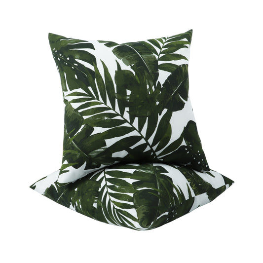 2 Pack Outdoor Throw Pillows, Waterproof & Fade-Resistant Patio Cushions for Garden, Porch, Poolside Furniture - Soft & Comfortable Decorative Pillow Covers (18x18 Inch, Green leaf)