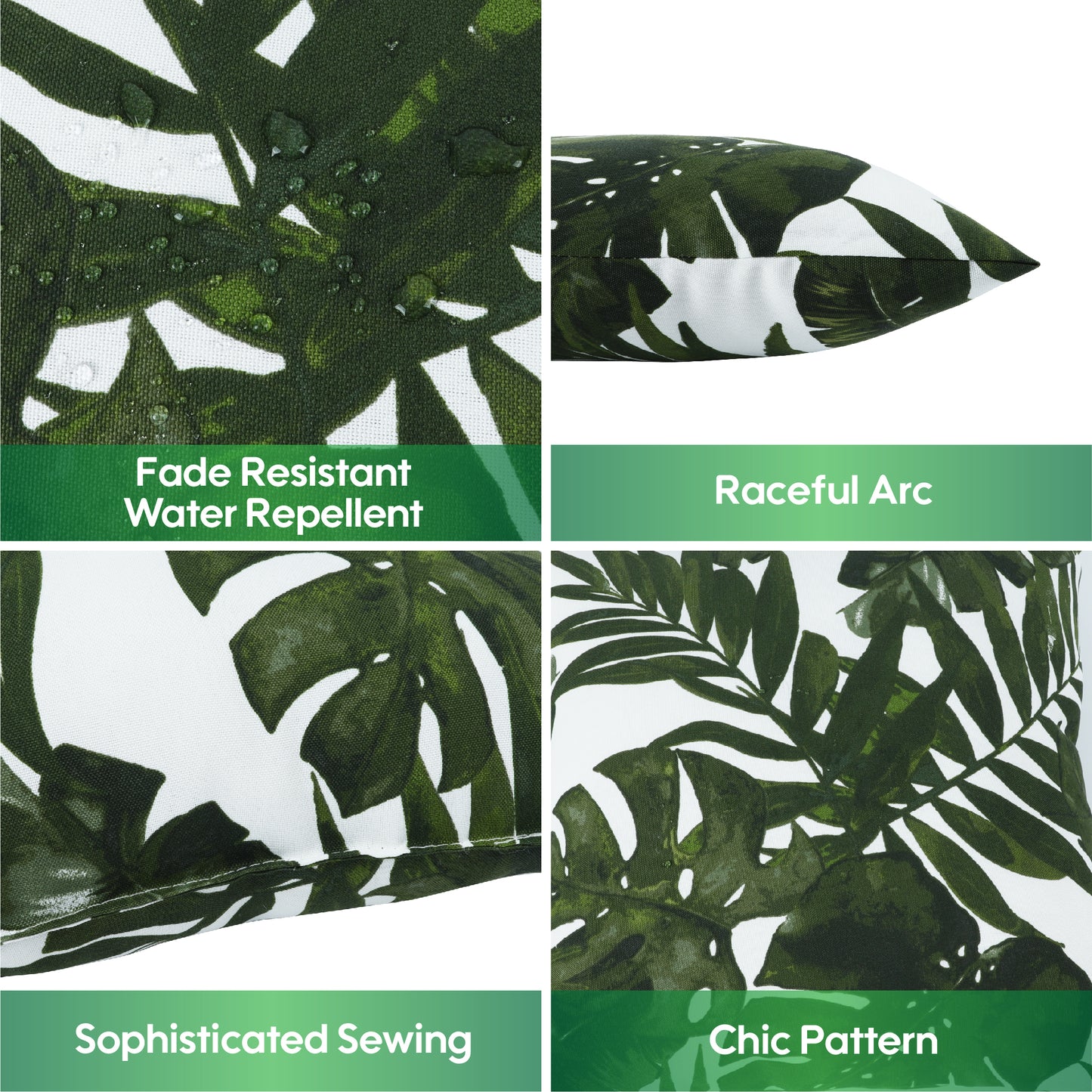 2 Pack Outdoor Throw Pillows, Waterproof & Fade-Resistant Patio Cushions for Garden, Porch, Poolside Furniture - Soft & Comfortable Decorative Pillow Covers (18x18 Inch, Green leaf)