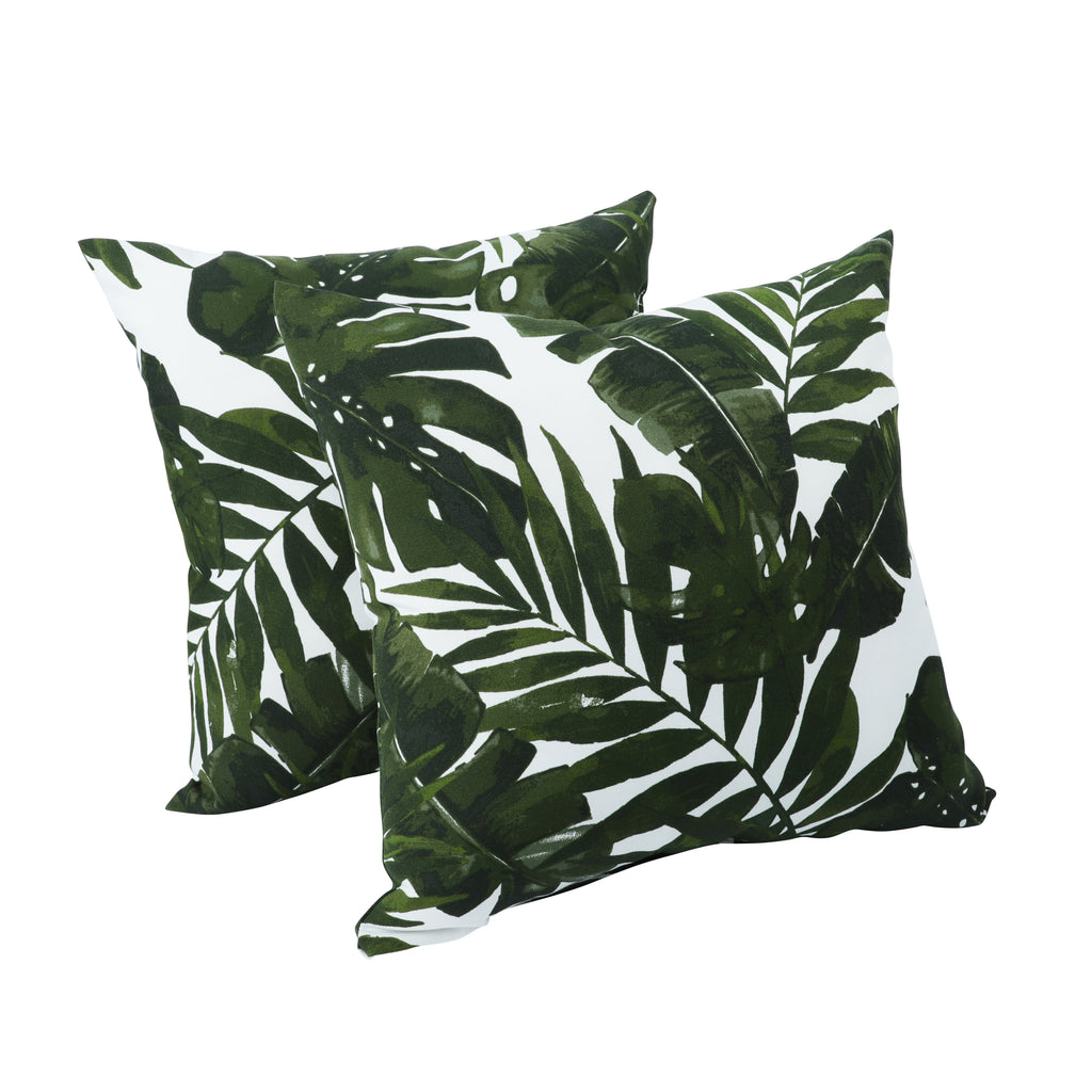2 Pack Outdoor Throw Pillows, Waterproof & Fade-Resistant Patio Cushions for Garden, Porch, Poolside Furniture - Soft & Comfortable Decorative Pillow Covers (18x18 Inch, Green leaf)