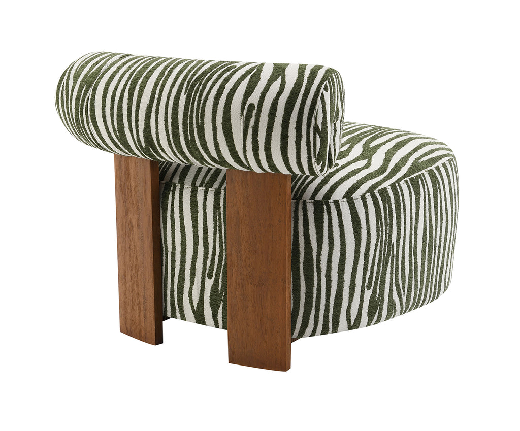 Green Finish 1pc Accent Chair Cylindrical Backrest High Density Foam Zebra Strip Fabric Primary Living Room Accent Chair