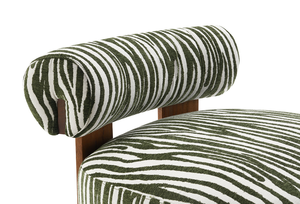 Green Finish 1pc Accent Chair Cylindrical Backrest High Density Foam Zebra Strip Fabric Primary Living Room Accent Chair