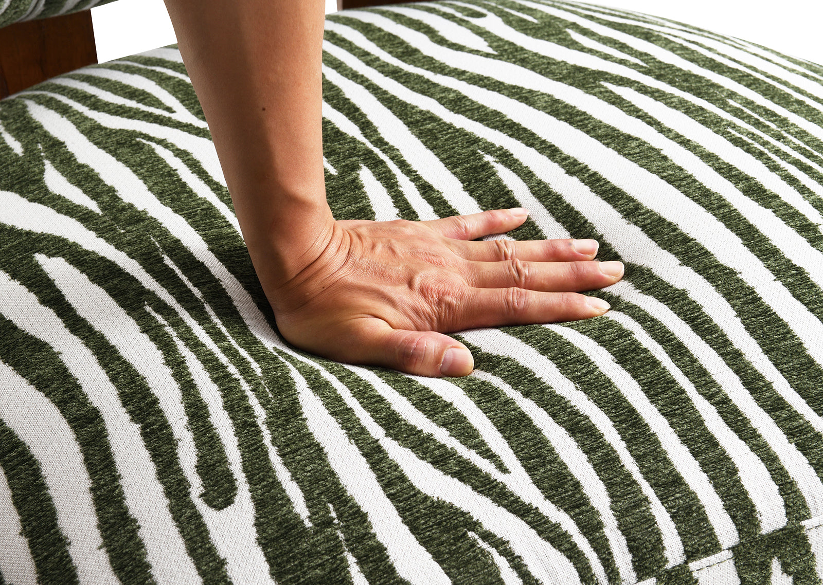 Green Finish 1pc Accent Chair Cylindrical Backrest High Density Foam Zebra Strip Fabric Primary Living Room Accent Chair