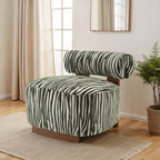 Green Finish 1pc Accent Chair Cylindrical Backrest High Density Foam Zebra Strip Fabric Primary Living Room Accent Chair