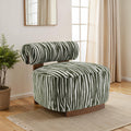 Green Finish 1pc Accent Chair Cylindrical Backrest High Density Foam Zebra Strip Fabric Primary Living Room Accent Chair