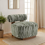 Green Finish 1pc Accent Chair Cylindrical Backrest High Density Foam Zebra Strip Fabric Primary Living Room Accent Chair