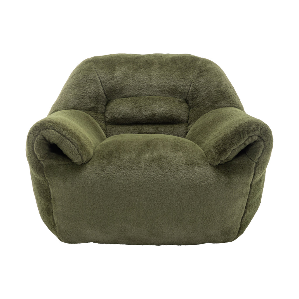 Bean Bag Chair, Comfy Bean Bag Sofa with Back Support, Faux Fur Bean Bag Chair for Adults and Kids, Stuffed Floor Sofa for Living Room, Bedroom, Apartment, Green