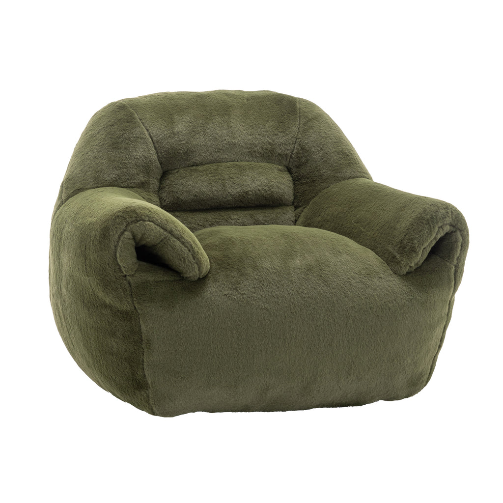 Bean Bag Chair, Comfy Bean Bag Sofa with Back Support, Faux Fur Bean Bag Chair for Adults and Kids, Stuffed Floor Sofa for Living Room, Bedroom, Apartment, Green