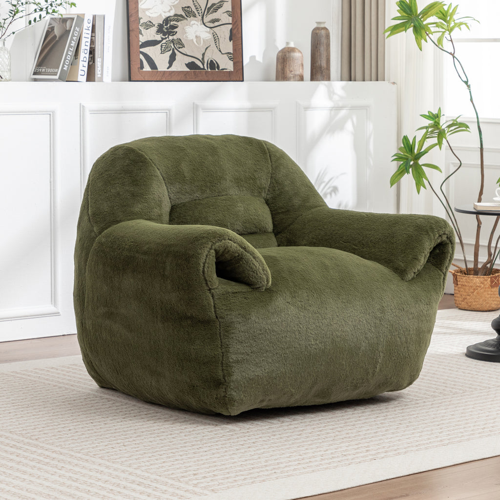Bean Bag Chair, Comfy Bean Bag Sofa with Back Support, Faux Fur Bean Bag Chair for Adults and Kids, Stuffed Floor Sofa for Living Room, Bedroom, Apartment, Green