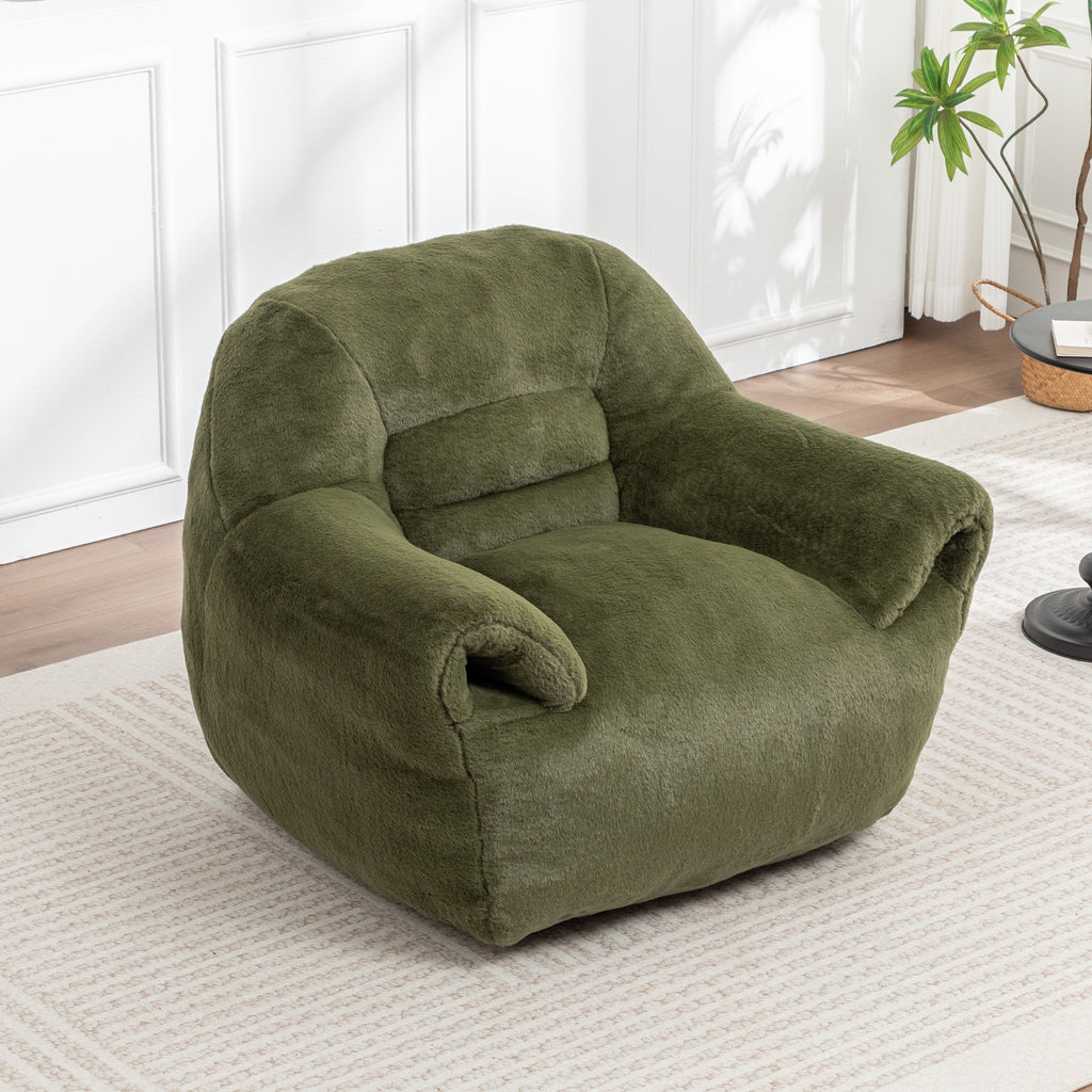 Bean Bag Chair, Comfy Bean Bag Sofa with Back Support, Faux Fur Bean Bag Chair for Adults and Kids, Stuffed Floor Sofa for Living Room, Bedroom, Apartment, Green