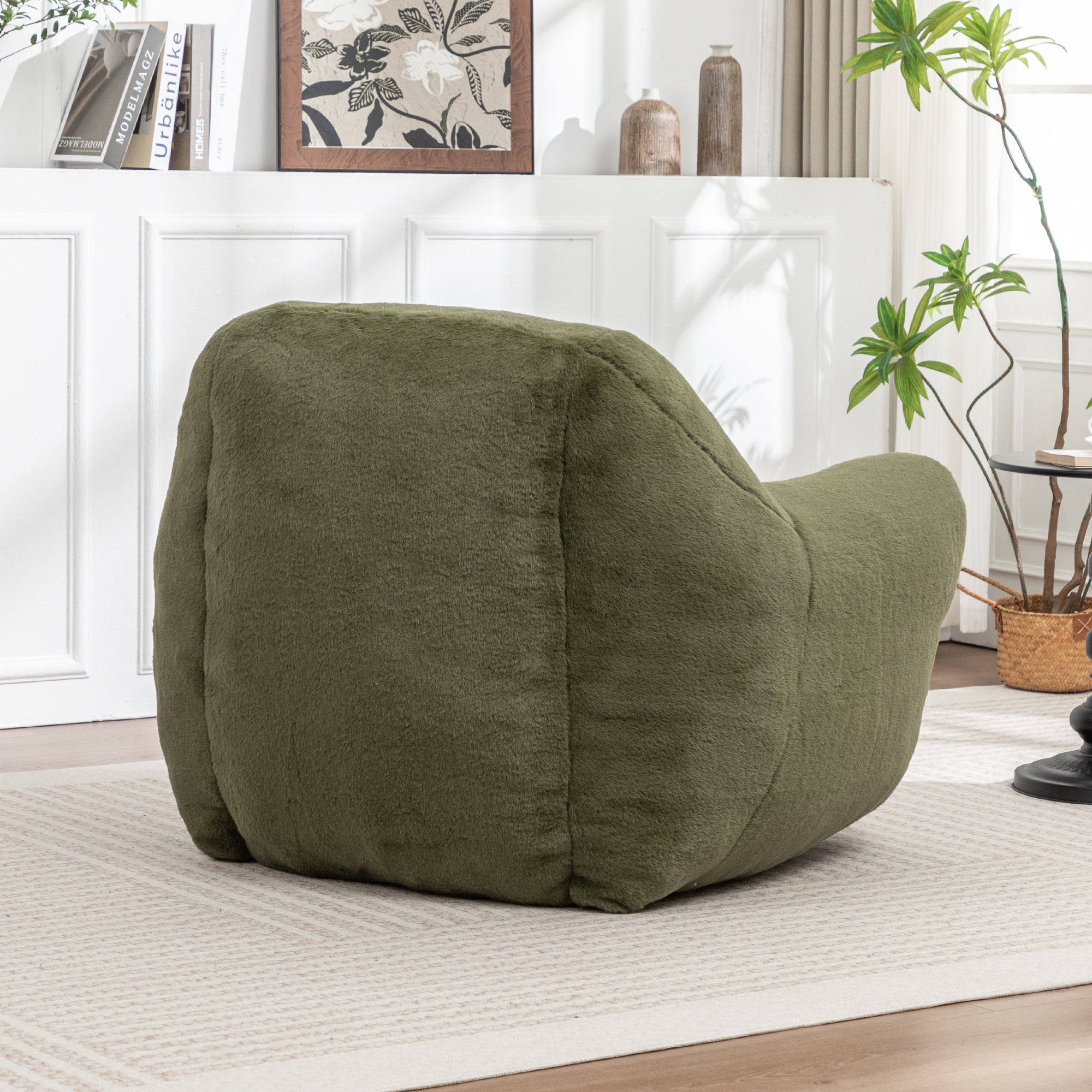 Bean Bag Chair, Comfy Bean Bag Sofa with Back Support, Faux Fur Bean Bag Chair for Adults and Kids, Stuffed Floor Sofa for Living Room, Bedroom, Apartment, Green