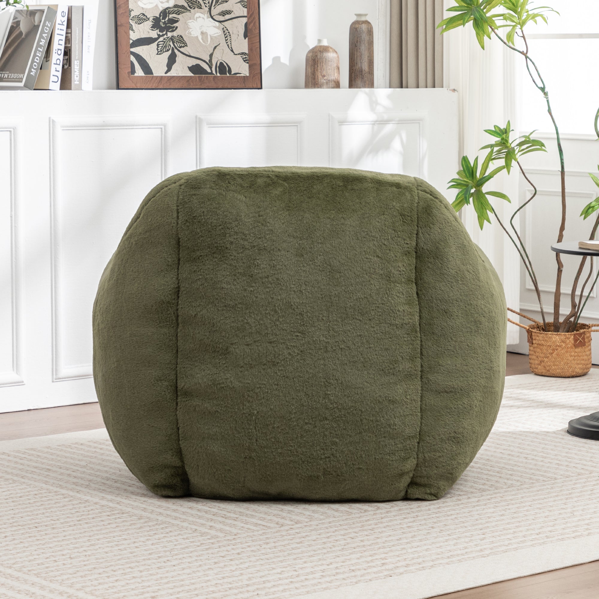 Bean Bag Chair, Comfy Bean Bag Sofa with Back Support, Faux Fur Bean Bag Chair for Adults and Kids, Stuffed Floor Sofa for Living Room, Bedroom, Apartment, Green